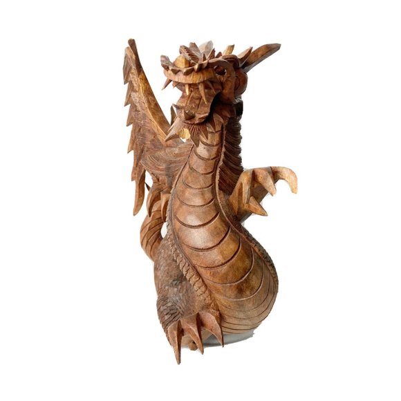 Wood Carved Flying Dragon Fantasy Large 12” X 12” - Picture 9 of 9